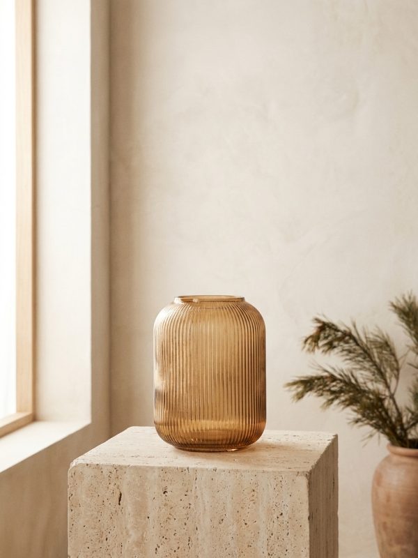 Ember Ribbed Glass Vase