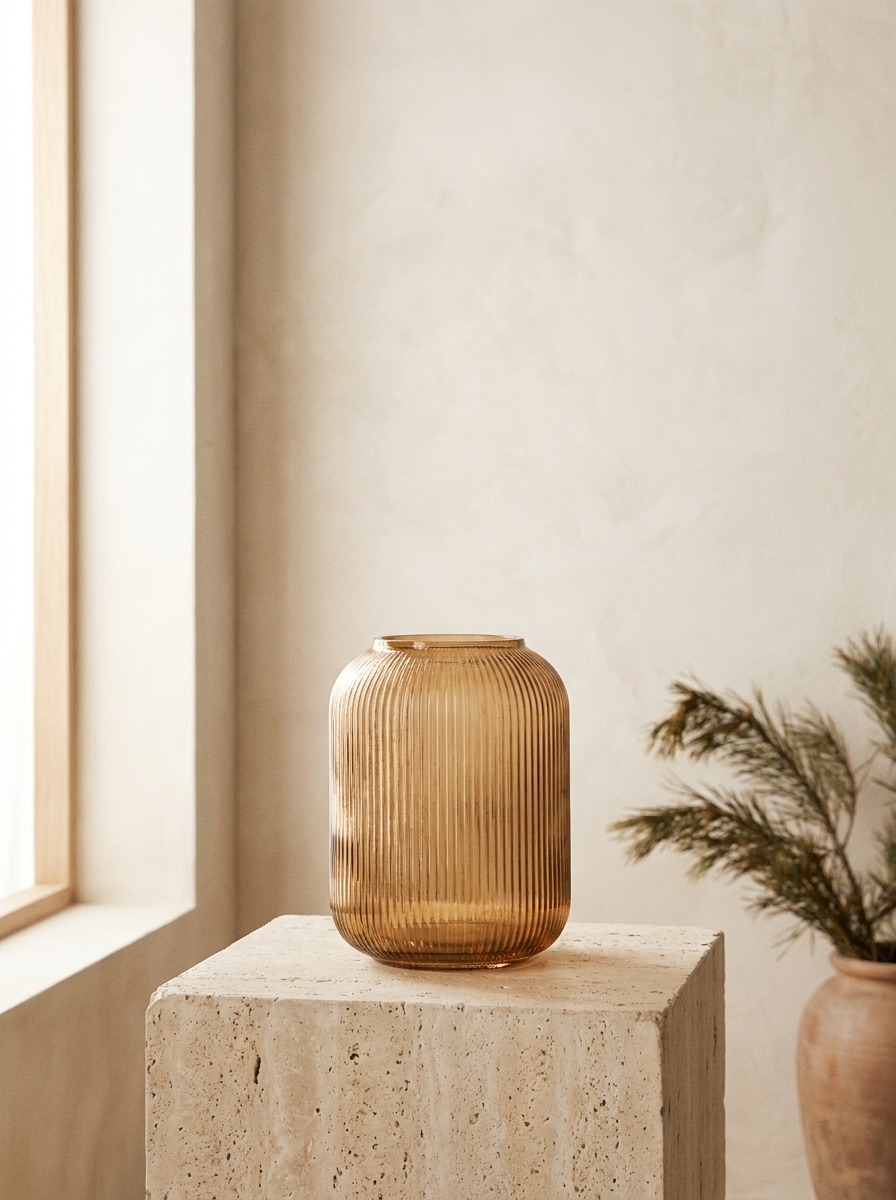 Ember Ribbed Glass Vase