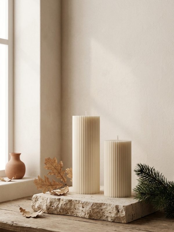 Nara Ribbed Pillar Candle Pair